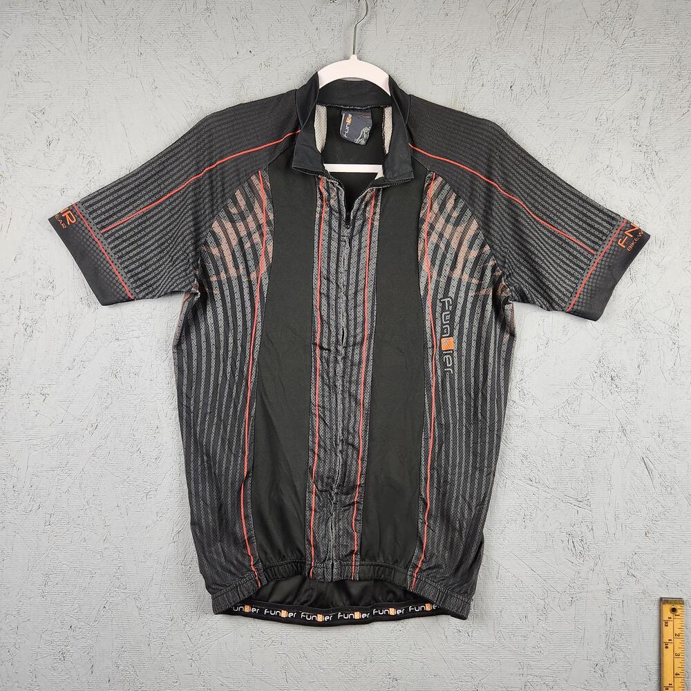 Funkier Cycling Jersey Mens Large Black Gray Red Full Zip Back Pockets Graphic